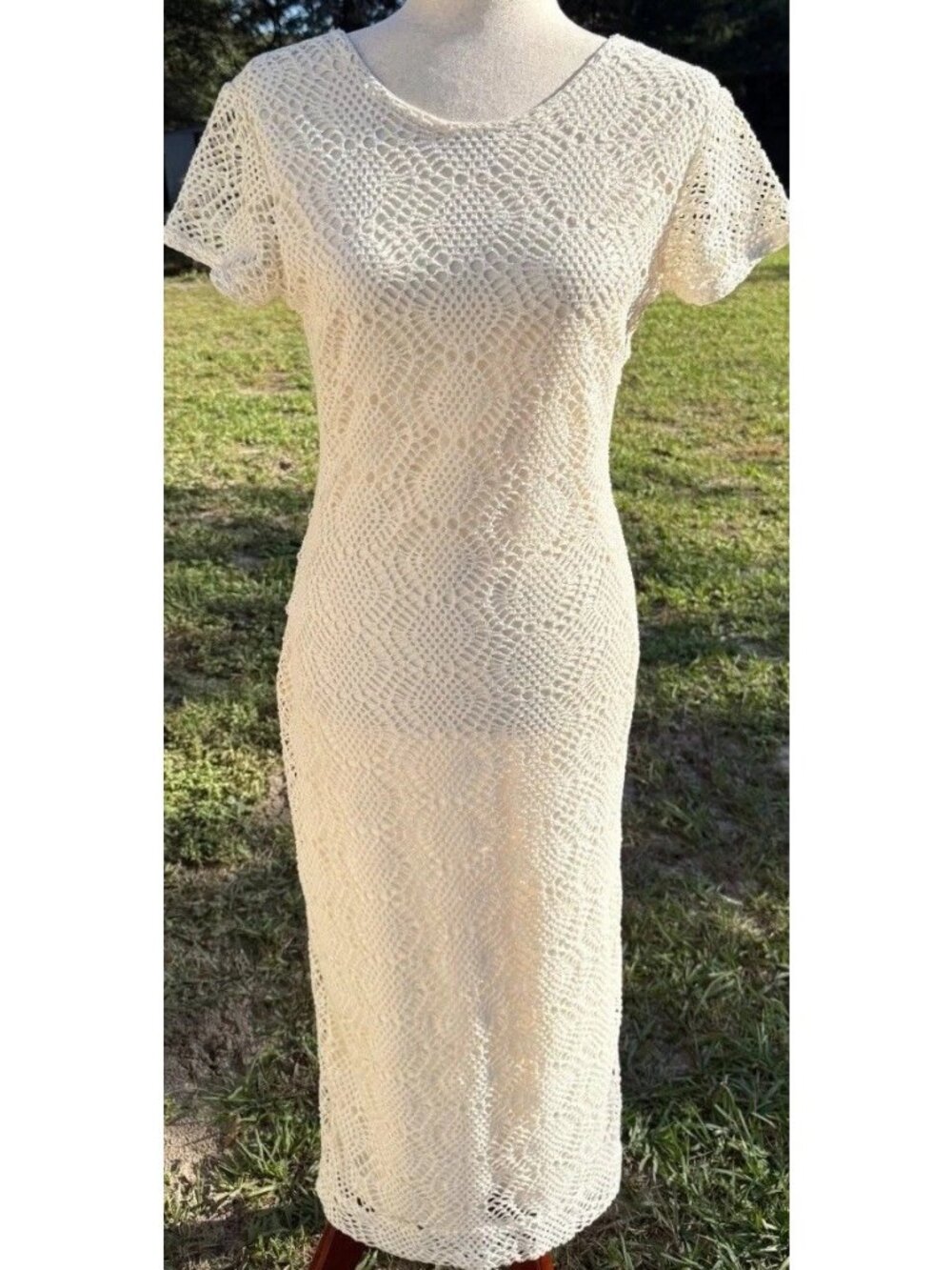 Vtg Newport News 6  Crochet Lace Midi Dress feminine  Coachella Y2K Western Boho